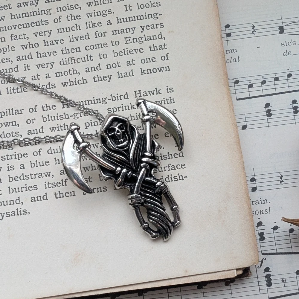 Silver Grim Reaper Pendant Necklace - Picture 4 of 9